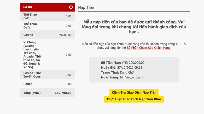 Quá trình nạp tiền nhanh gọn , nhiều ưu đãi